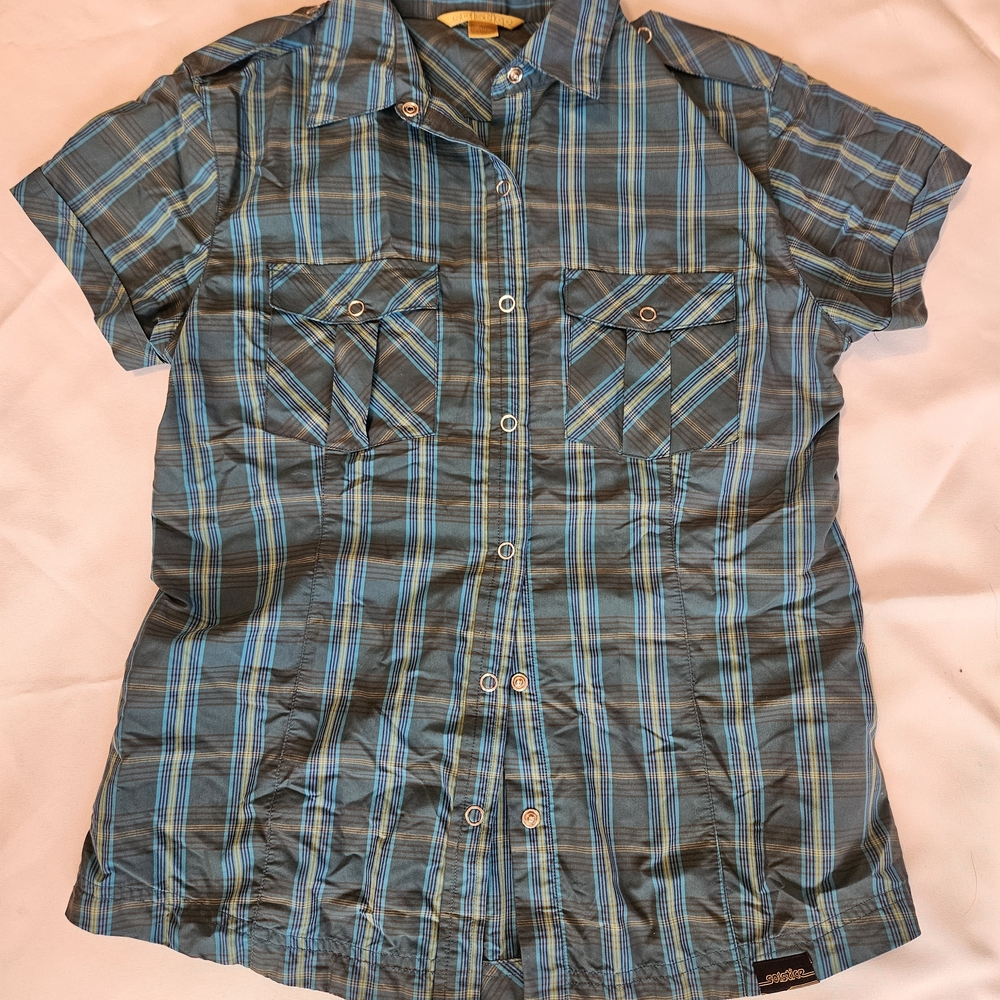 Solstice Womens Teal and Blue Plaid Shirt